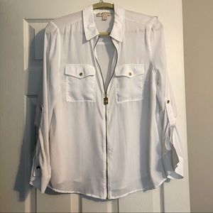 Michael Kors Zipper Blouse with Adjustable Sleeves